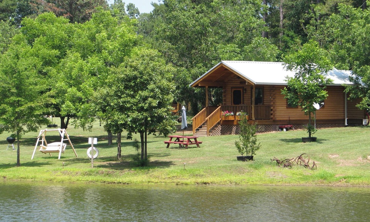 Daingerfield Cabin | Log cabin overlooking a private lake on a working farm