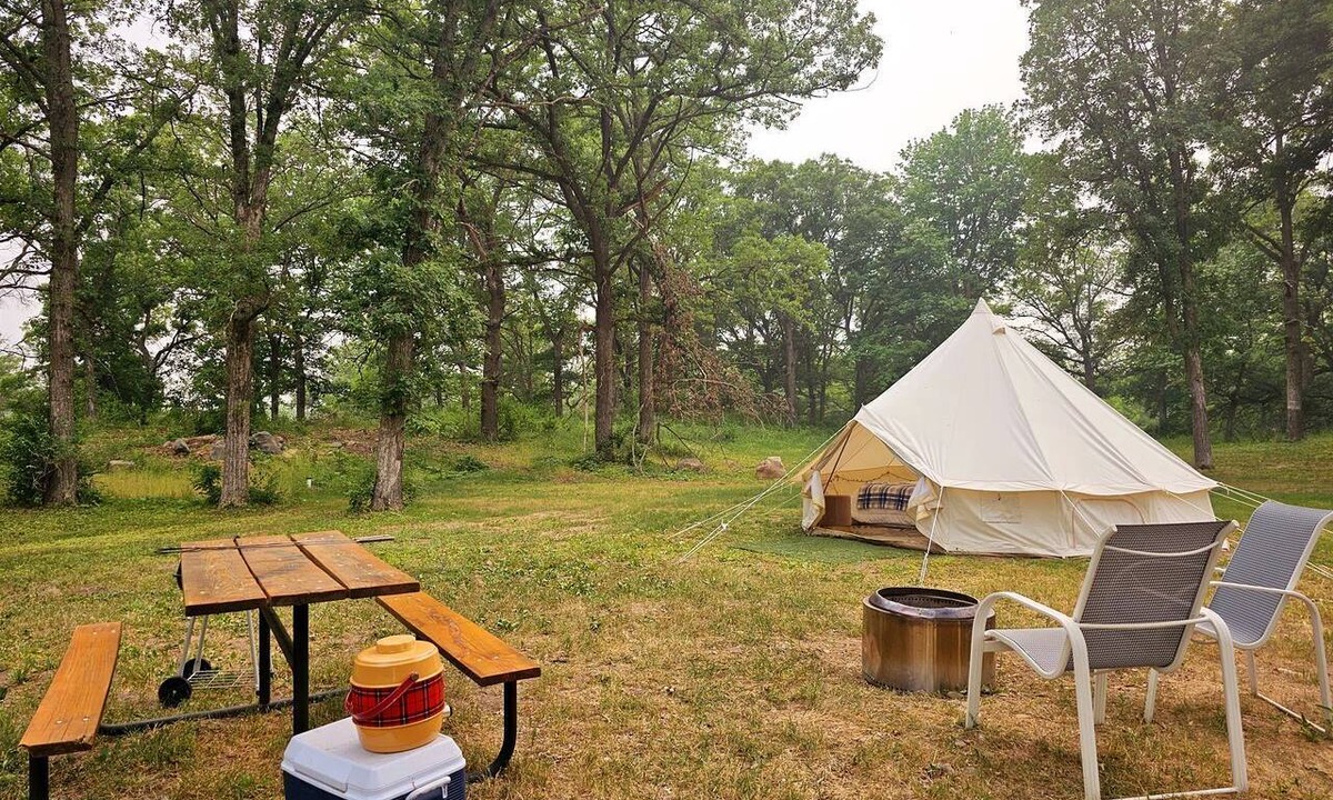 St Croix Falls RV Rental | Secluded Waterfront Bell Tent with Picnic Space in Saint Croix Falls, Wisconsin