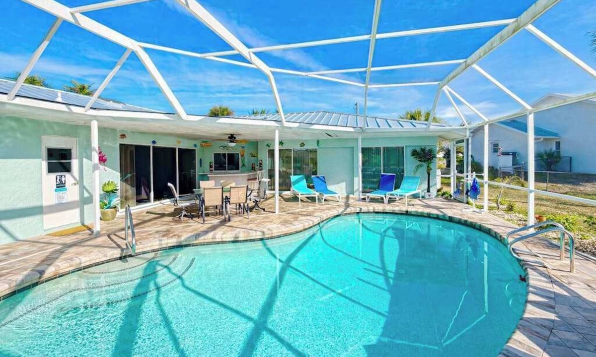 Sorrento Shores House | Waterfront home with pool, dock accessible to Gulf, dog friendly with AC & WD