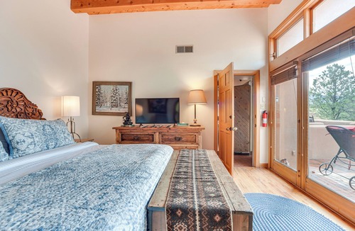 Nambe Pueblo House | Heated Pool Access! Mtn-View Santa Fe Home, Patio